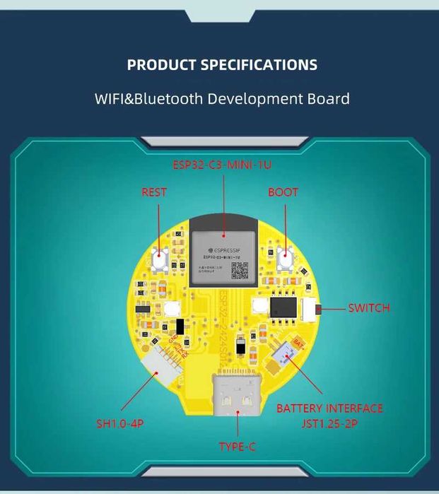 Плата розробки ESP32-C3 з вбудованим круглим сенсорним дисплеєм 1,28"