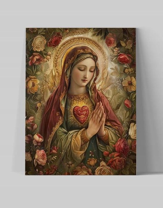 Obraz na płótnie "Serce Maryi" 30x40 cm - Religijny Motyw do Wnętrz