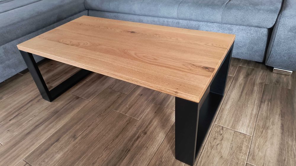 Stolik kawowy loft | lity dąb 25 mm | 100×50 cm | stalowe nogi