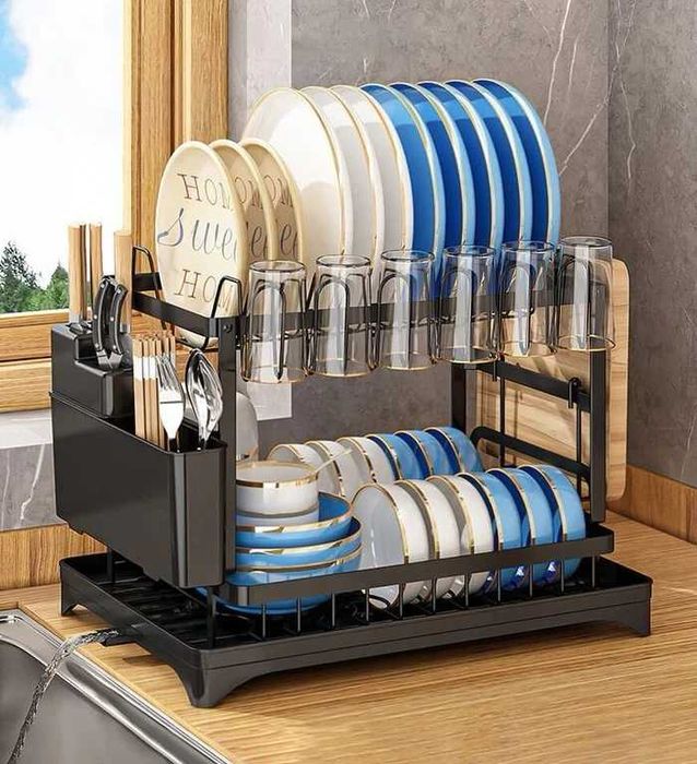 Сушарка для посуду AggPo, двоярусна, 29х42х29 см, чорна