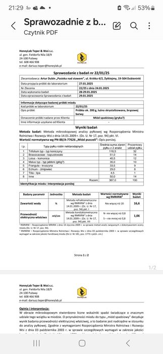 Sprzedam miód  spadziowy