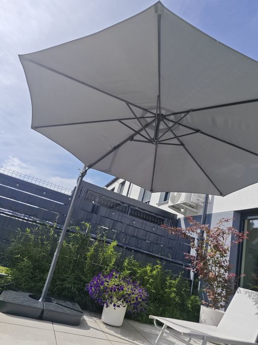 Parasol ogrodowy 300cm z podstawą - szary