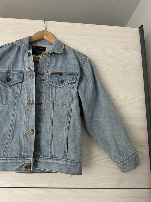 Damska krótka kurtka jeansowa vintage guziki kieszonki