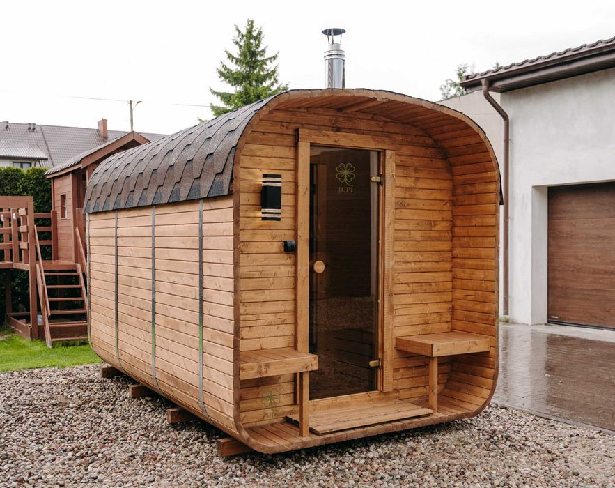 Sauna ogrodowa QUADRO z przedsionkiem, piecem i oświetleniem RATY