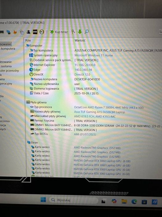 RTX 3060 6gb + R7-5800H • Asus TUF 15,6" 144hz •16gb/512 ssd