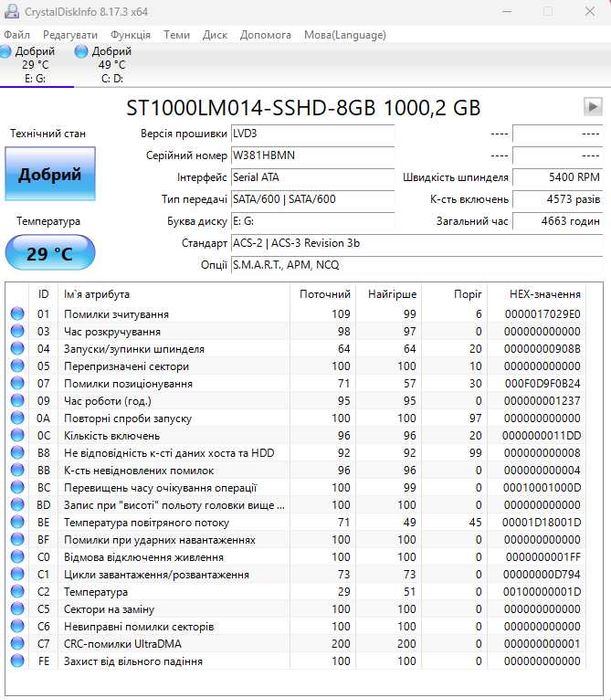 Seagate Laptop SSHD 1TB ST1000LM014 8GB NAND Flash 2.5