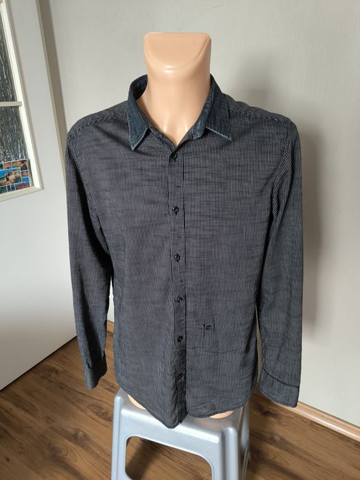 Diesel koszula męska L czarna szara w prążki