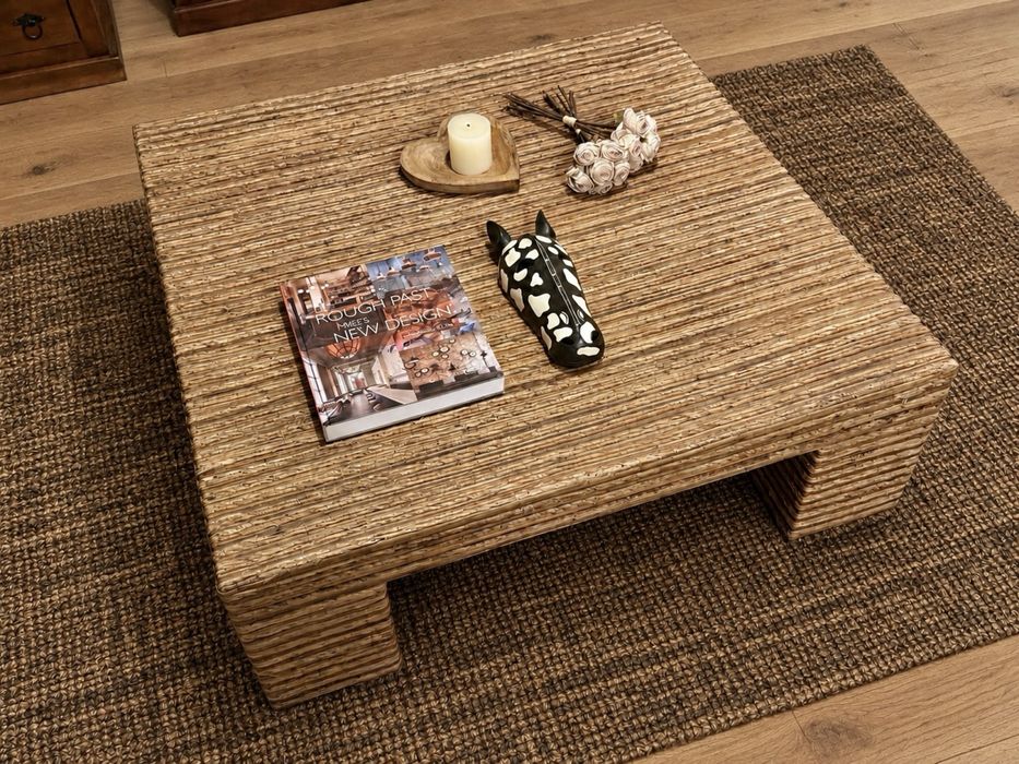 mesa centro apoio sala area rattan palhinha rustica