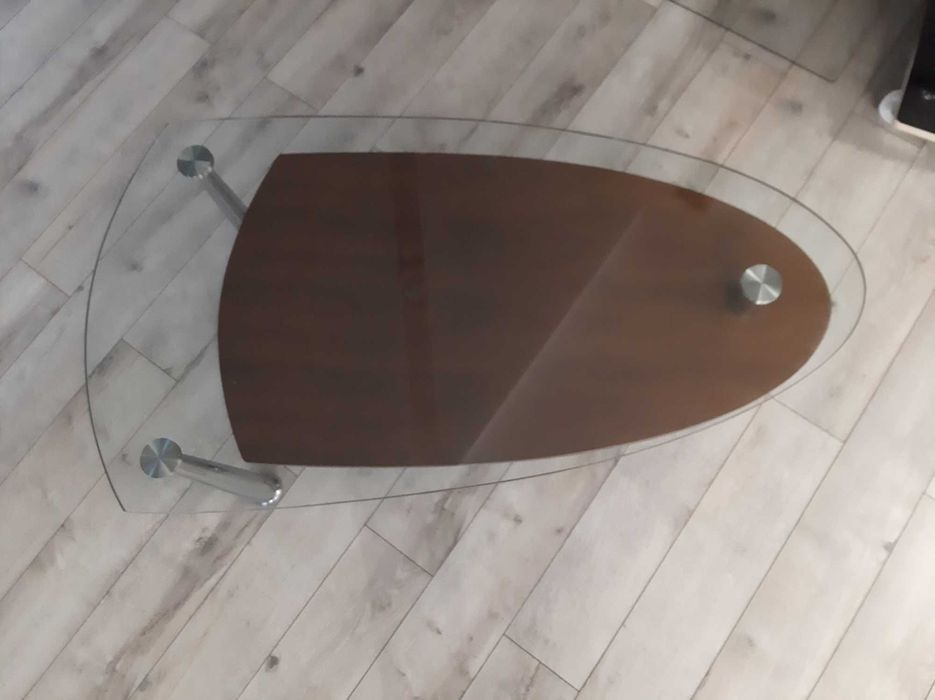 Stolik szklano-drewniany