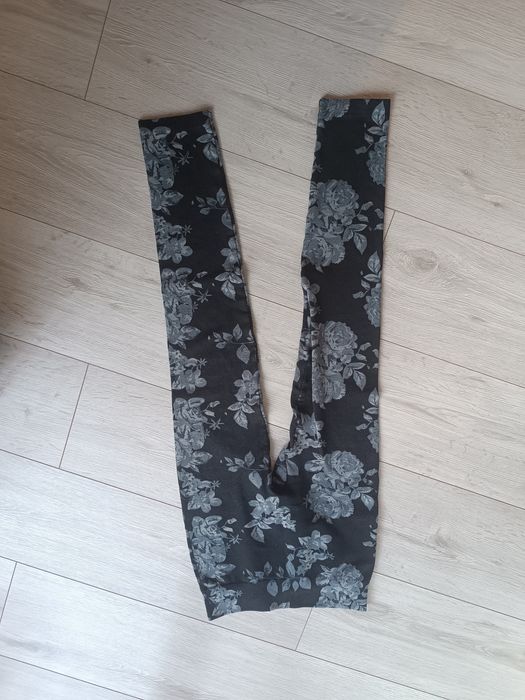 Legginsy damskie getry granatowe róże szare XS