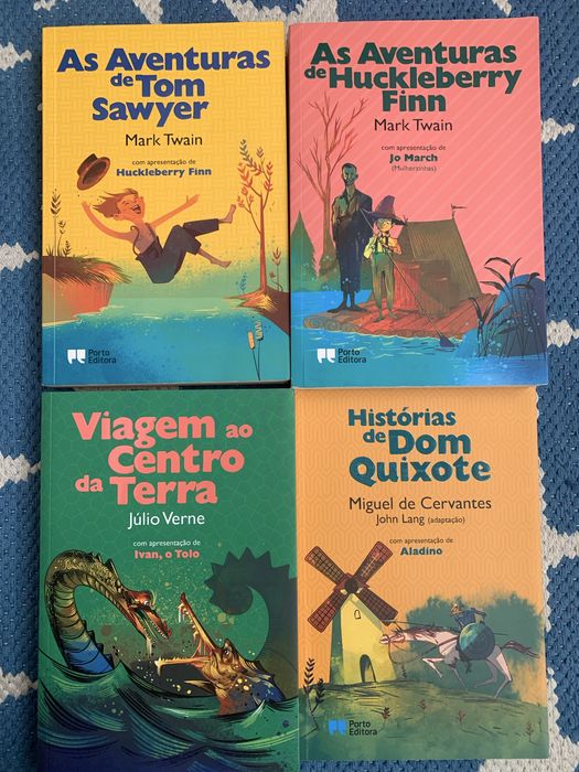4 livros juvenis, Tom Sawyer, Huckleberry Finn, …
