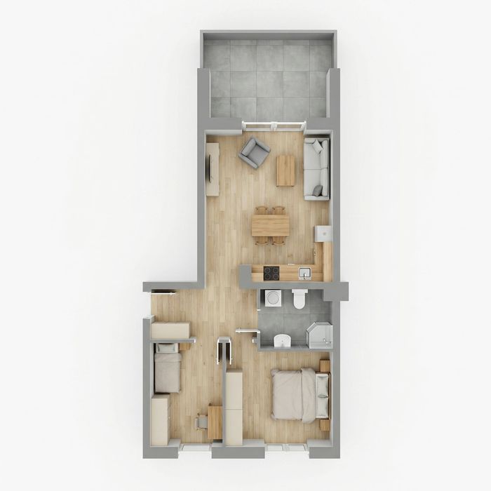 Mieszkanie nr 3, 4 - 62,35m2 | 2 sypialnie | taras