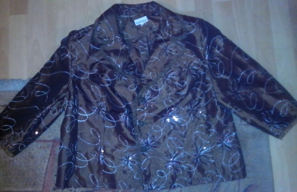 Piękny, wizytowy żakiet brąz, hafty, cekiny 46-48