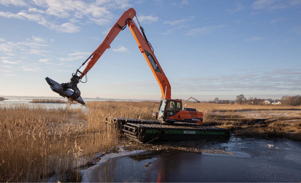 Очистка водоемов.Плавающий экскаватор. Длиннорукий экскаватор Драглайн