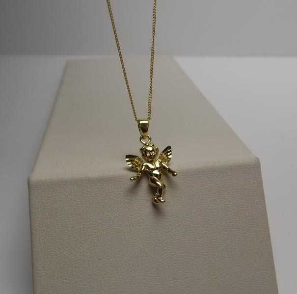 Zawieszka anioł aniołek srebro złocone.