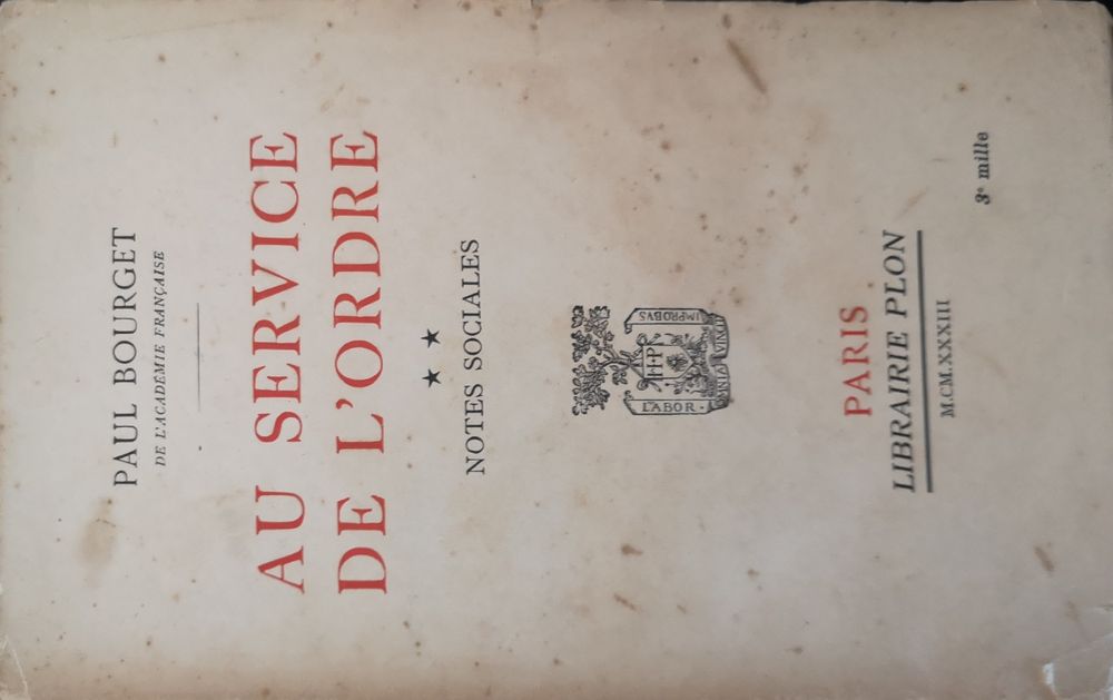 Livro em Francês "Au Service De L'ordre" 1933