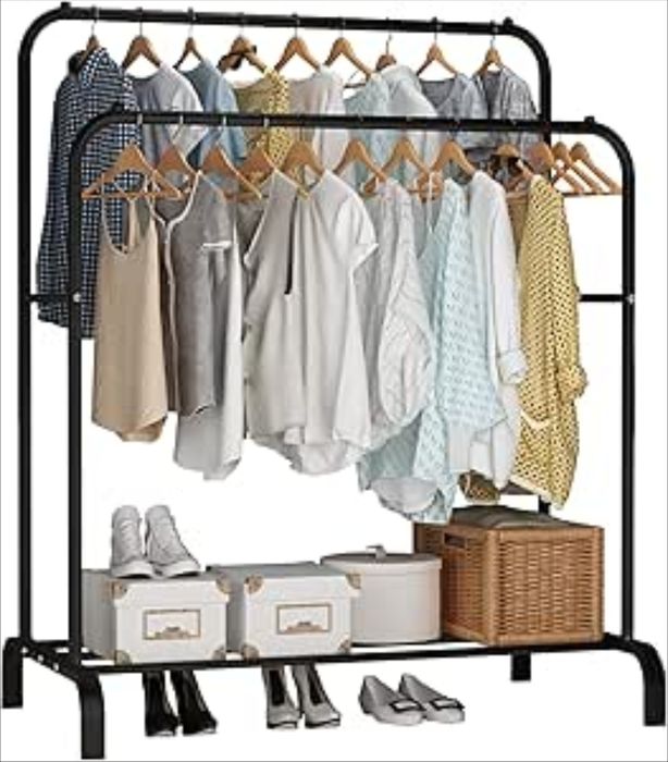 Wieszak ubraniowy stojący z miejscem na buty, czarny