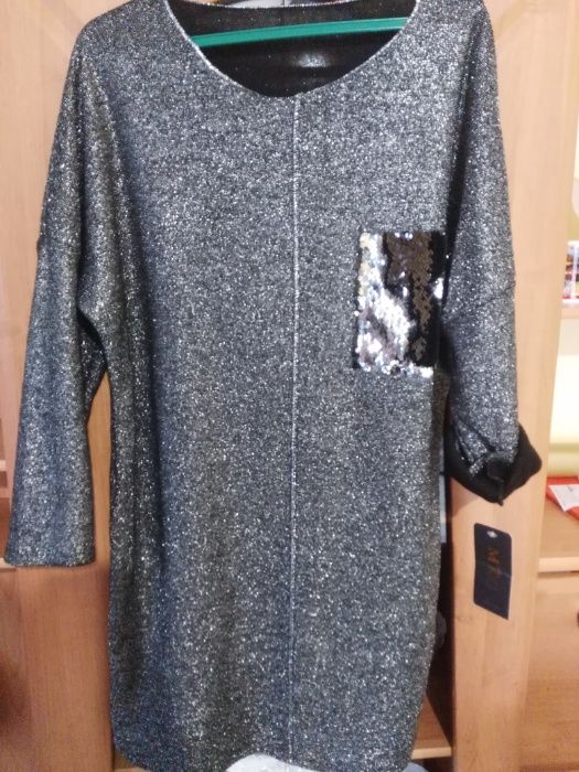 Nowa srebrna błyszcząca tunika rozmiar 46/48