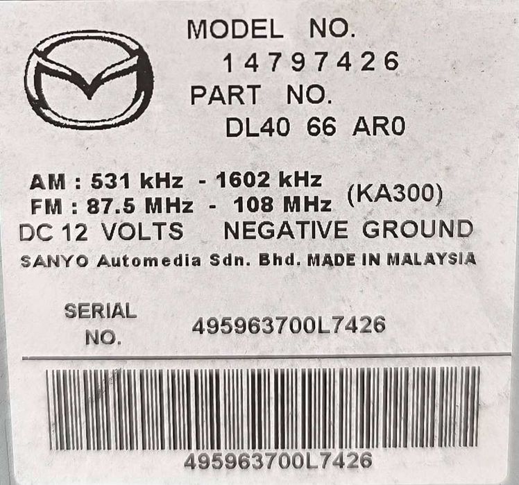 Rádio / Auto Rádio DL4066AR0 - MAZDA 2