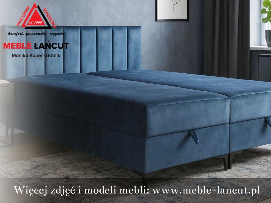 Łóżko kontynentalne tapicerowane 140x200 materac+2 pojemniki,nogi 13cm