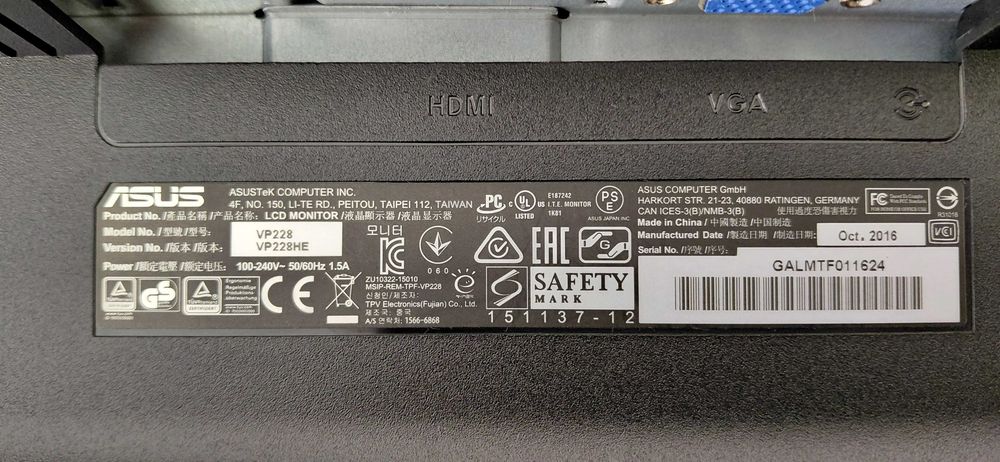 Monitor Asus 22" VP228HE FullHD