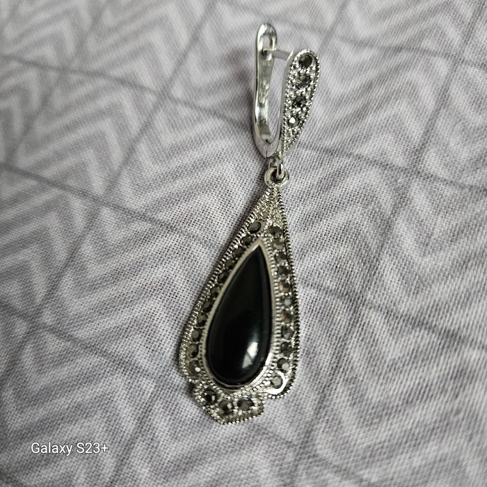 Сережки срібло,  камінь  онікс