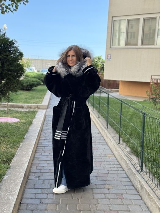 Дублянка з астрогану шуба мутонова жіноча класична довга дублянка нату