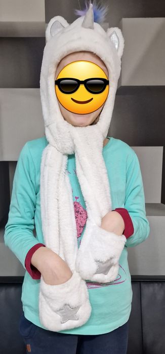 Czapka 3w1 szalik rękawiczki F&F  NOWA jednorożec 6-12 lat