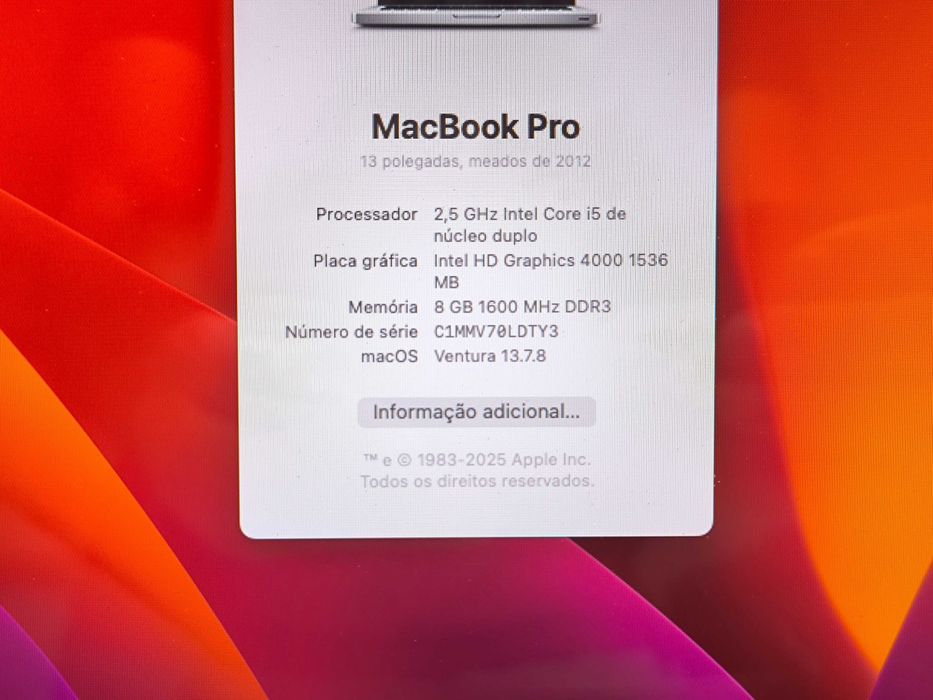 Apple Macbook Pro 13 i5 SSD 128GB 8GB ram