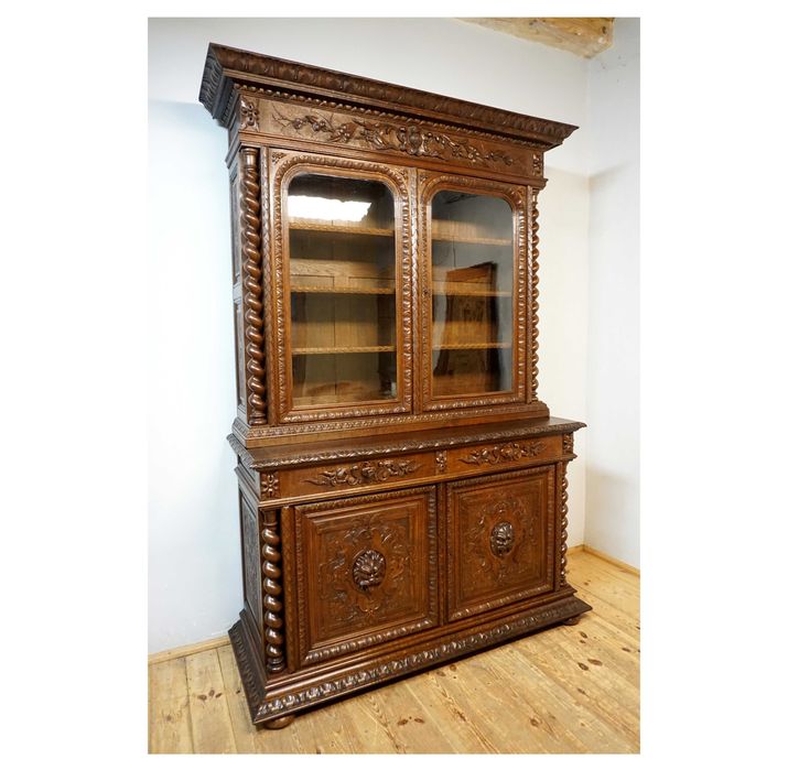 WIELKI STARY KREDENS biblioteczka Francja maszkarony szer172cm wysyłka