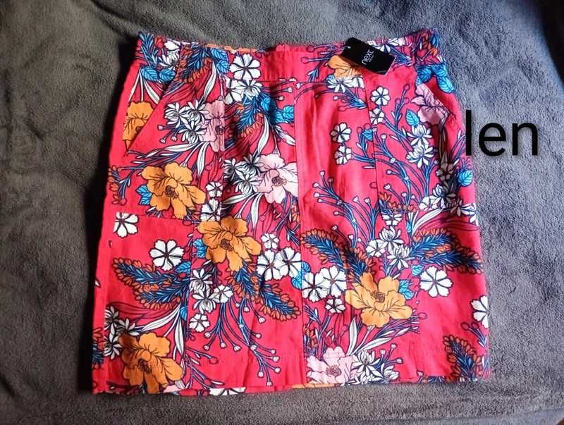 Lniana spódnica w kwiaty NOWA NEXT