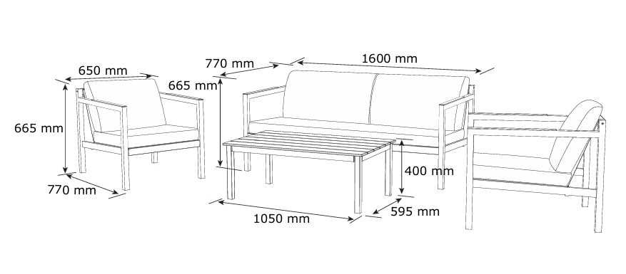 Meble ogrodowe Bejstrup Jysk sofa, dwa fotele stolik.