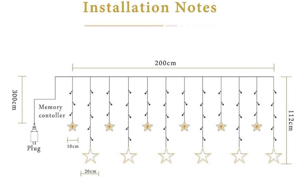 Świąteczna kurtyna świetlna 12 gwiazdek, 2m, 138LED, 8 trybów Avoalre