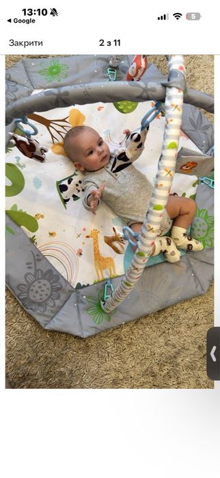 Дитячий килимок з м’якими бортиками, подушкою,розвиваючий кокон