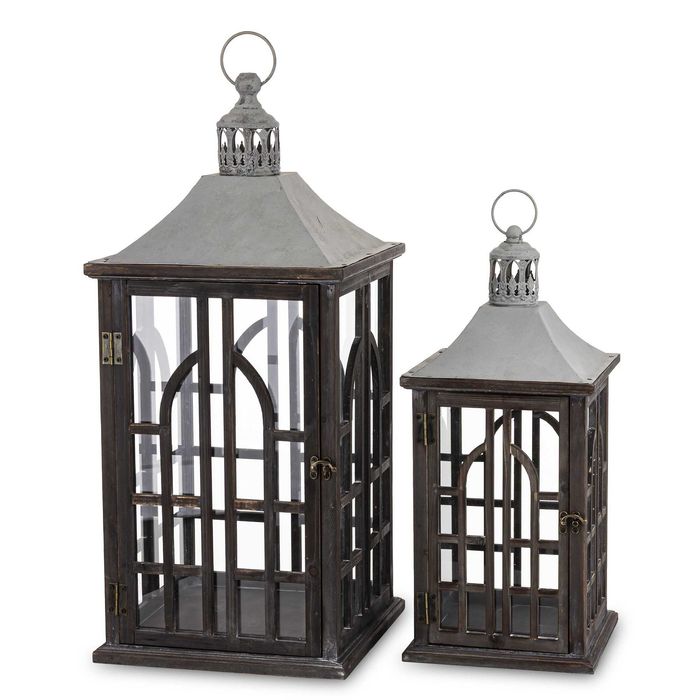 Lampion Drewniany Brązowy Ciemny Duży Dekoracyjny Komplet 2 Szt.178785