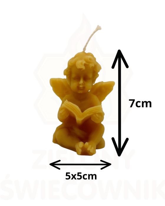 Świeca z wosku pszczelego Aniołek z książką Zielony Świecownik