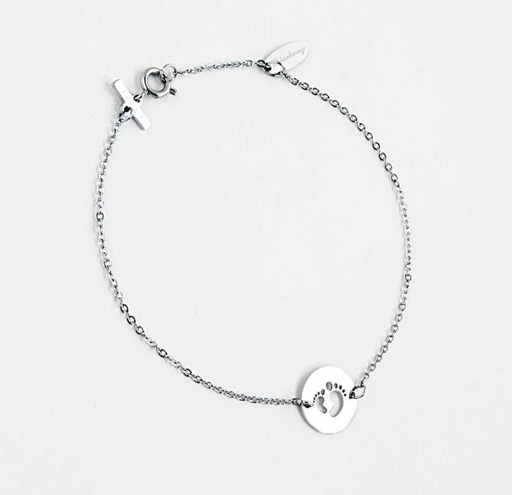 Bransoletka stal chirurgiczna srebrna blaszka stopy stópki B294