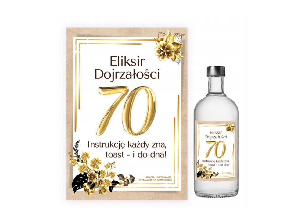 Naklejki na butelki 70 lat urodziny 10szt 70-te urodziny