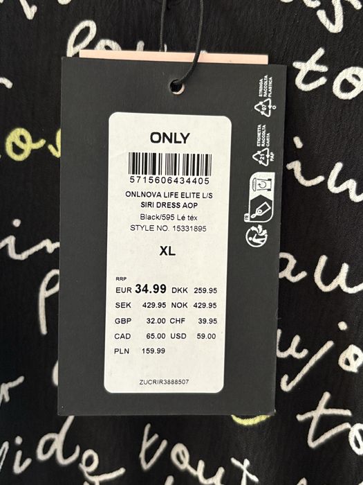 Sukienka Damska ONLY XL Elegancka Czarna z napisami kod 2462