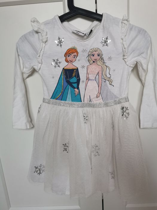 Sukienka Disney Frozen 116cm 122cm Kraina lodu cekiny brokat piękna