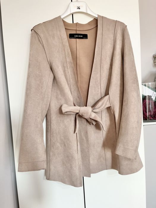 Damska pudrowy róż elegancka narzutka marynarka żakiet zara