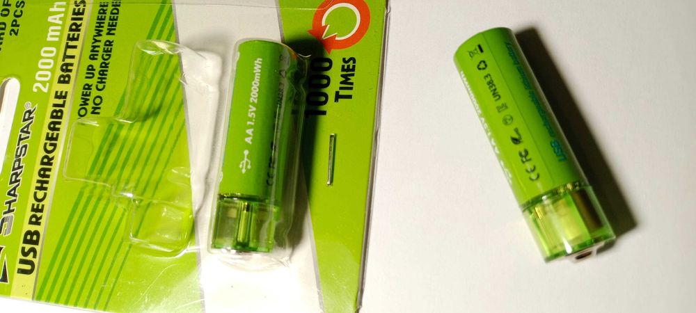 2x pilhas AA USB recarregáveis