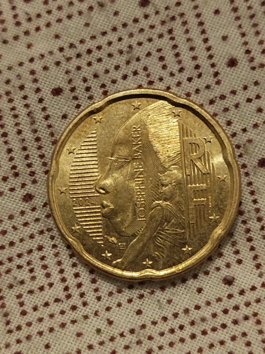 moeda Rara de 20 cêntimos 2024  Josephine Baker (França) – Nova