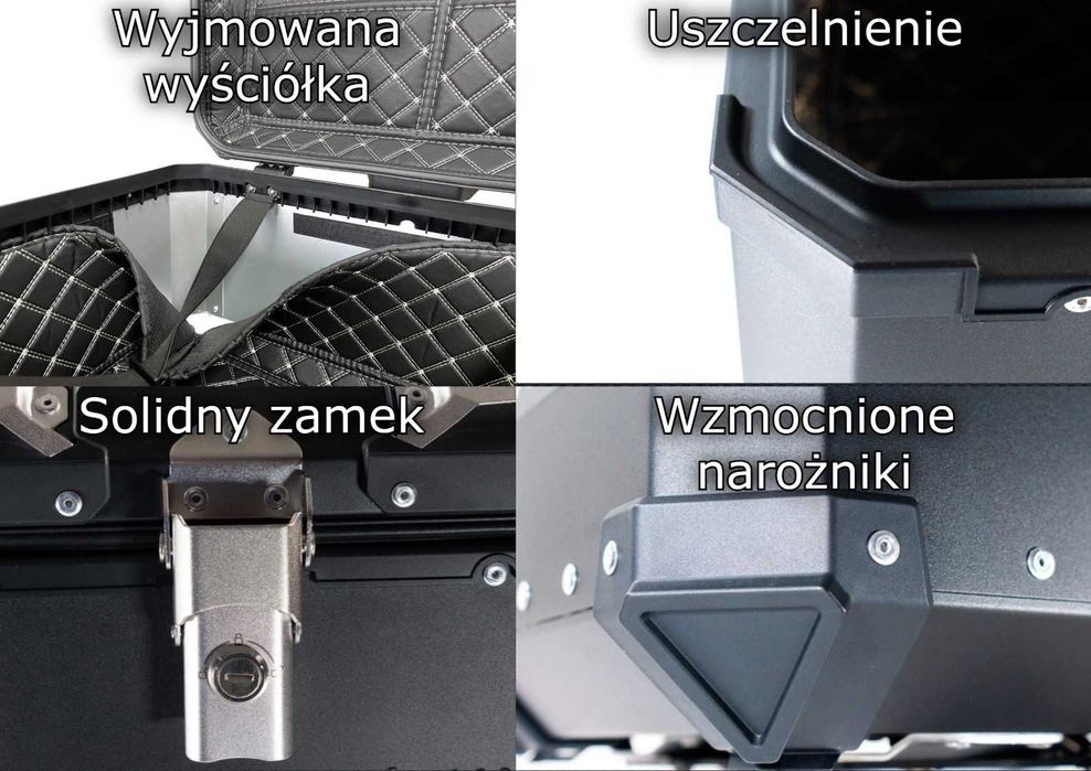 ALUMINIOWY kufer motocyklowy CZARNY 45L / 55L / 65L +PŁYTA +wykładzina