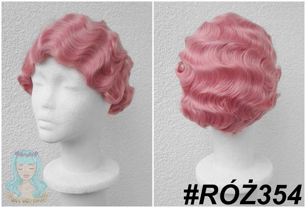 Krótka różowa falowana peruka lata 20ste 30ste cosplay wig sufrażystka