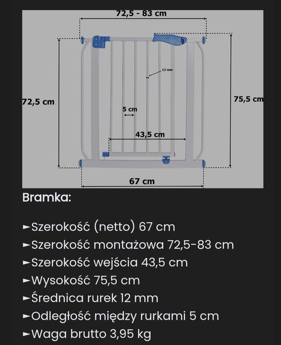 Barierka ochronna na schody JULA 72,5-83 cm