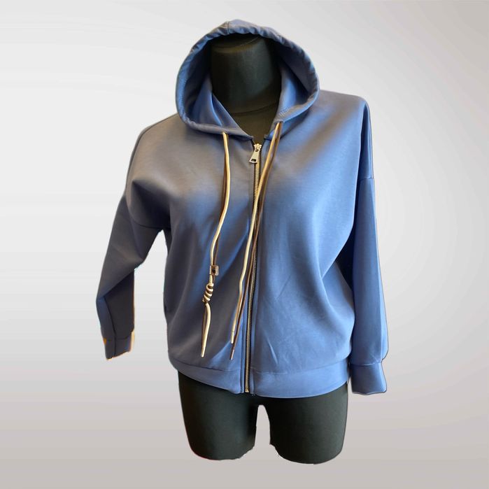 Bluza Damska Z Kapturem Na Suwak Kieszenie Szary