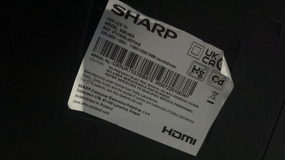 Sharp 65" 4K LED 65BL6EA - uszkodzony