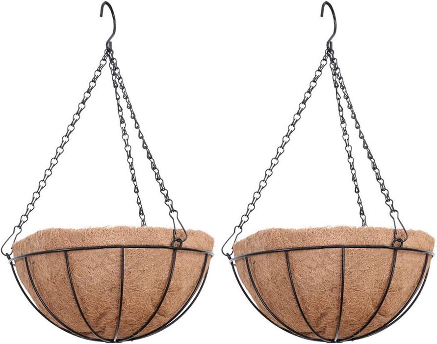 Wiszące doniczki kokosowe z łańcuchem - brąz 20 cm 2 szt