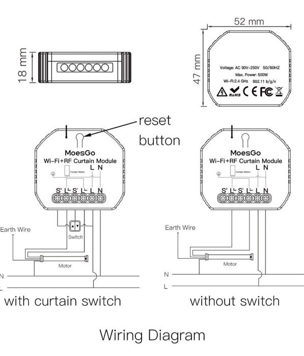 MoesGo WiFi DIY RF433 inteligentny moduł przełącznika kurtyny